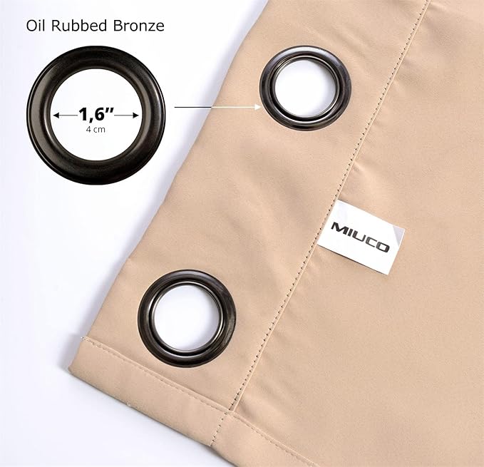 MIUCO Room Darkening Soild Grommet Blackout Curtains for Kids Bedroom Window Curtains Set of 2 52x84 Inch Taupe, Bonus 2 Tie Backs Included