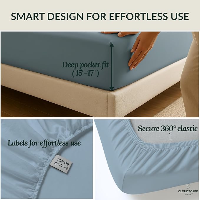 Cloud Scape Linen 100% Egyptian Cotton Sheets Full Size, 4 Pieces Luxury Bedding Set, 400 Thread Count,Hotel Quality, Silky Soft, Deep Pockets up to 17, French Blue