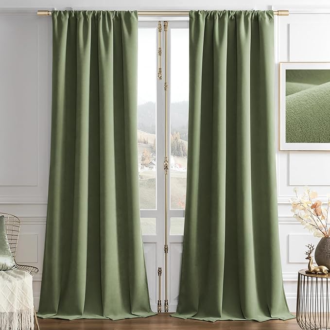 Joydeco Coconut Green Velvet Curtains 90 Inches 2 Panels, Luxury Thermal Insulated Soft Green Curtains for Bedroom & Living Room, Room Darkening Velvet Drapes, Rod Pocket (52W x 90L)
