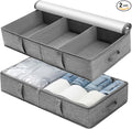 2 Packs Under Bed Storage Containers, Foldable Clothes Draw Organizers with Adjustable Dividers, Handles, Clear Window, Closet Storage Bins for Clothing, Shoes, Blankets