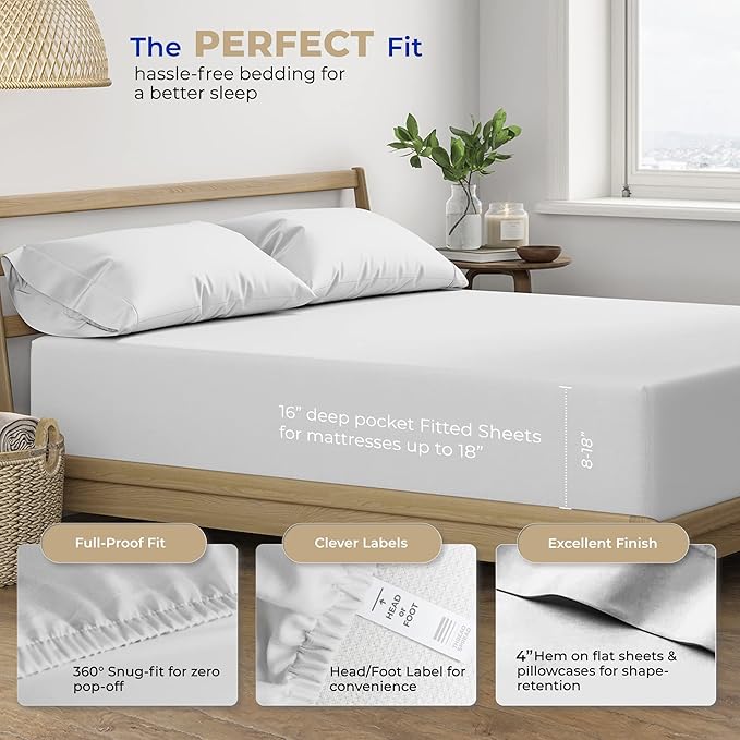 THREAD SPREAD 2-Pack Full Size Sheet Sets - 400 Thread Count 100% Cotton Sateen Weave - Extra Soft, Breathable, Hotel Quality Cooling Sheets, 2 Sets of Full Size Deep Pocket Bed Sheets (Silver Grey)