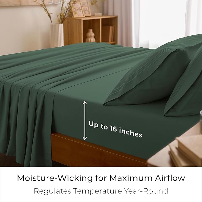 Mellanni Full Sheet Set - 6-Piece Iconic Collection Bedding, (Including 4 Pillowcases), 16-Inch Deep Pocket, Easy Care, Extra Soft, Cooling Sheets, Brushed Microfiber - Emerald Green
