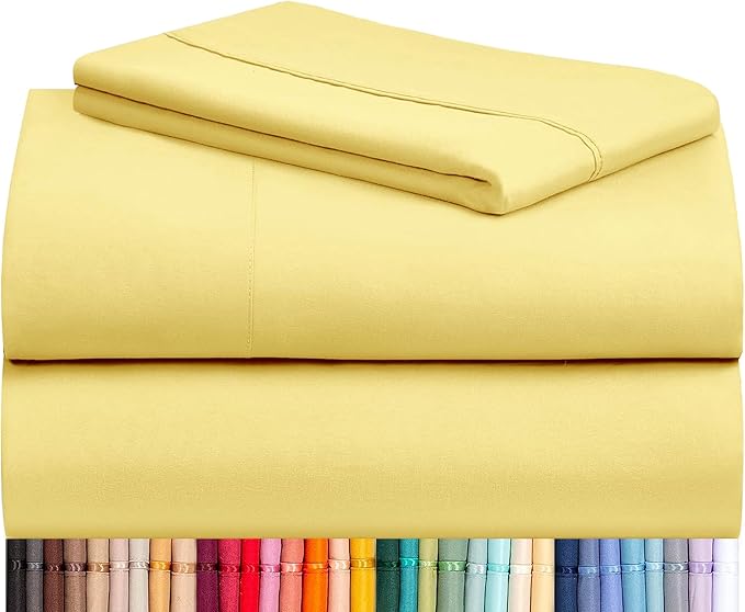 LuxClub 3 PC Twin XL Sheet Set, Deep Pockets Wrinkle Free Cooling Bed Sheets Hotel Bedding for Women, Men, Kids & Teens, Includes 1 Fitted Sheet, 1 Flat Sheet and 1 Pillowcase-Silky Soft Lemon
