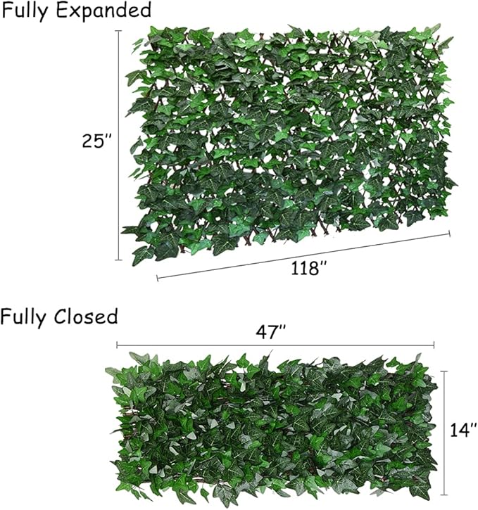 GLANT Expandable Fence Privacy Screen for Balcony Patio Outdoor,Decorative Faux Ivy Fencing Panel,Artificial Hedges (Single Sided Leaves) (1, Green-Ivy)