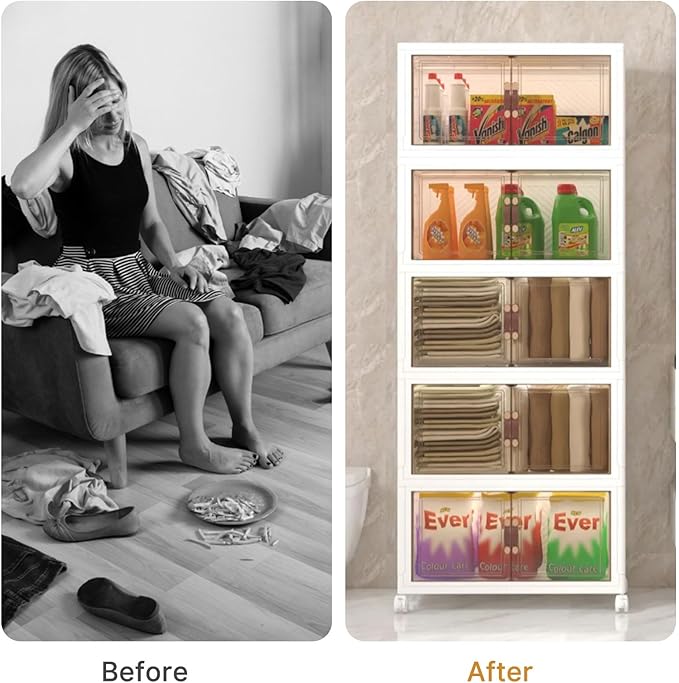 Extra Large Stackable Storage Bins with Lids & Wheels, Foldable Plastic Storage Bins (White, 960QT-120QT/30GAL*8Pack)
