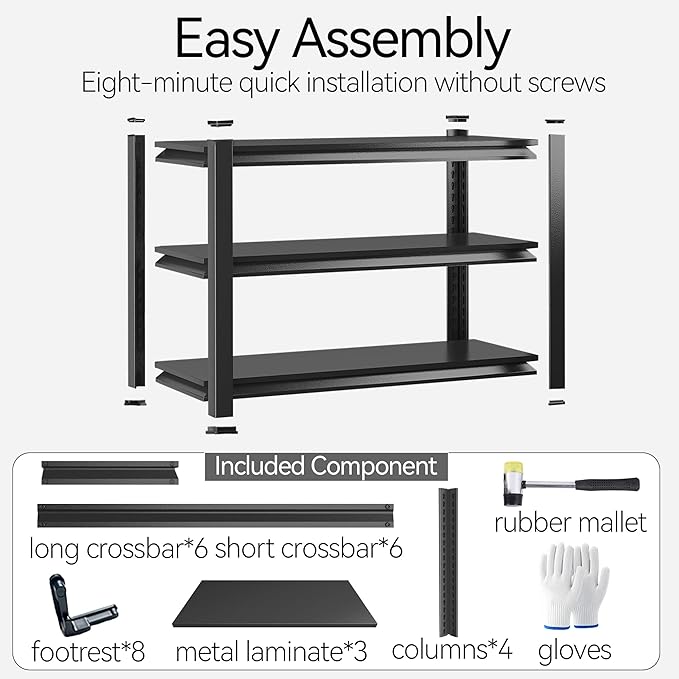 Storage Shelves, Garage Metal Shelving Unit, Adjustable, Double-Layer Column with Reinforced Ribs, Heavy-Duty, Capable of Bearing 600-3600 lbs (Black, 32 * 32 * 14, 3-Tier)