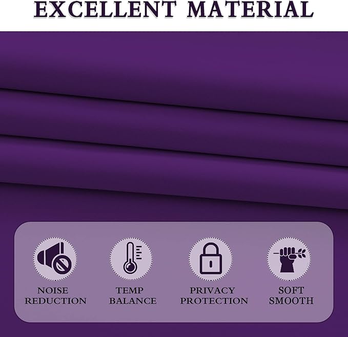 DONREN 54 Inch Length Royal Purple Blackout Curtains for Kitchen - Small Window Treatment Rod Pocket Curtain Drapes for Bedroom(Set of 2 Panels)