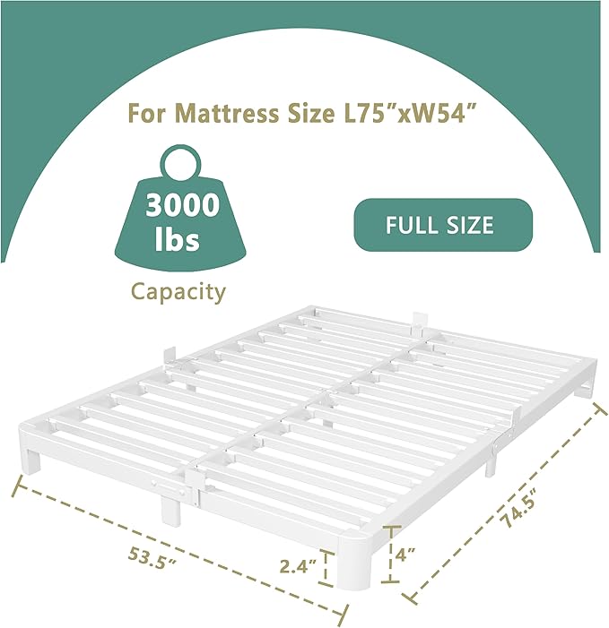 ITIMIDI 4 Inch Metal Full Size Platform Bed Frame with Metal Gaskets, Heavy Duty Steel Support 3000 LBS, No Box Spring Needed, Anti-Slip Mattress Stopper, Easy Assembly