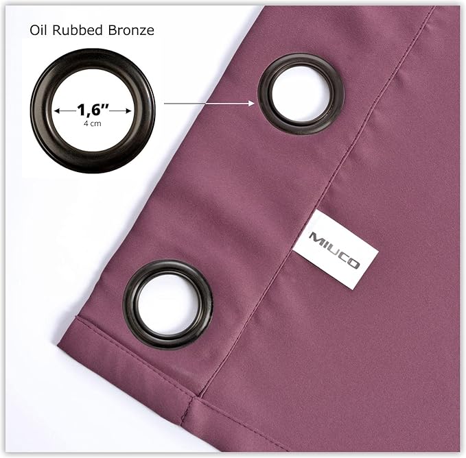 MIUCO Room Darkening Grommet Thermal Insulated Blackout Window Curtains Panels for Bedroom Set of 2 52x95 Inch Aubergine, Bonus 2 Tie Backs Included