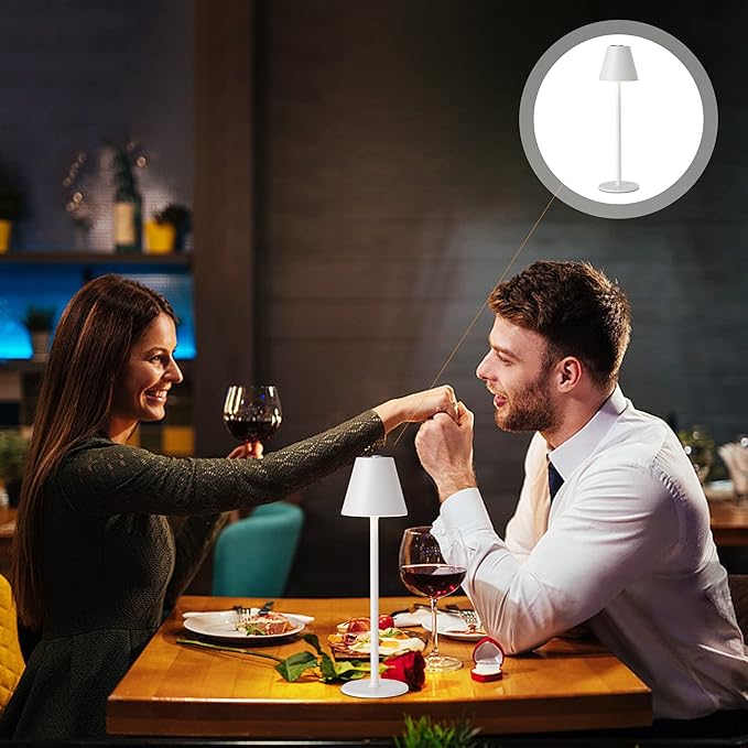 Modern LED Cordless Table Lamp, 4000mAh Rechargeable Battery, 3 Level Brightness Night Light, Metal Shell, Minimalist Design, for Couples Dinner/Coffee Table/Restaurant/Bedroom, White
