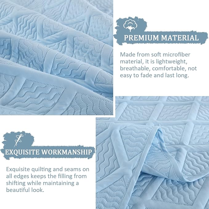 Yiran Ash Blue Quilt Set Queen Size, 3 Piece Reversible Bedspreads Bedding Set, Fall Diamond Pattern Coverlet for All Season with 2 Pillow Shams (Full/Queen, 96x90 Inch)