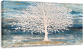 RICHSPACE ARTS Modern Tree Canvas Wall Art Teal Blue and White Pictures Large Abstract Decor Framed Landscape Oil Painting Artwork with 3d Texture and Gold Foil for Living Room Bedroom(20W*40L