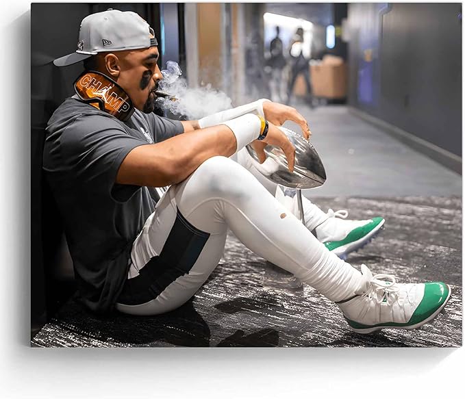 B.B.F MAKE 2025 Super Canvas Bowl Wall Art Champions Eagles Poster Print Philadelphia Hurts Painting Canvas Wall Decor Sports Stars Picture Modern Bedroom Living Room Home Decoration, Framed 24x30inch