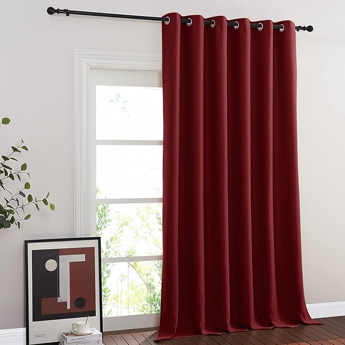 NICETOWN Room Divider Curtain 132 Inches Long, Wide Blackout Sliding Door Curtain for Bedroom, Room Darkening Privacy Window Curtain for Patio Door (1 Panel Set, Burgundy Red, 80 x 132 Inch)