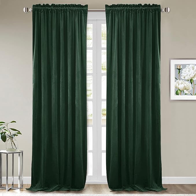 StangH Dark Green Velvet Curtains 102 inches Long 2 Panels, Thick Room Darkening Curtains & Drapes Christmas Home Decor Energy Saving for Living Room/Sliding Door, W52 x L102