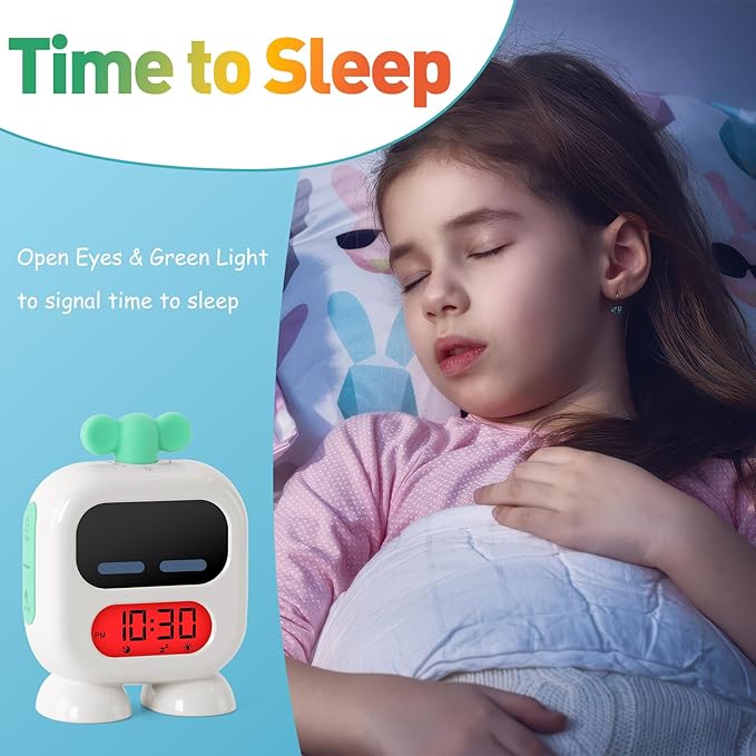 Kids Alarm Clock Ok to Wake with Green Light Red Light, Nap Timer, Robot Toddler Sleep Training Clock for Children (Blue)