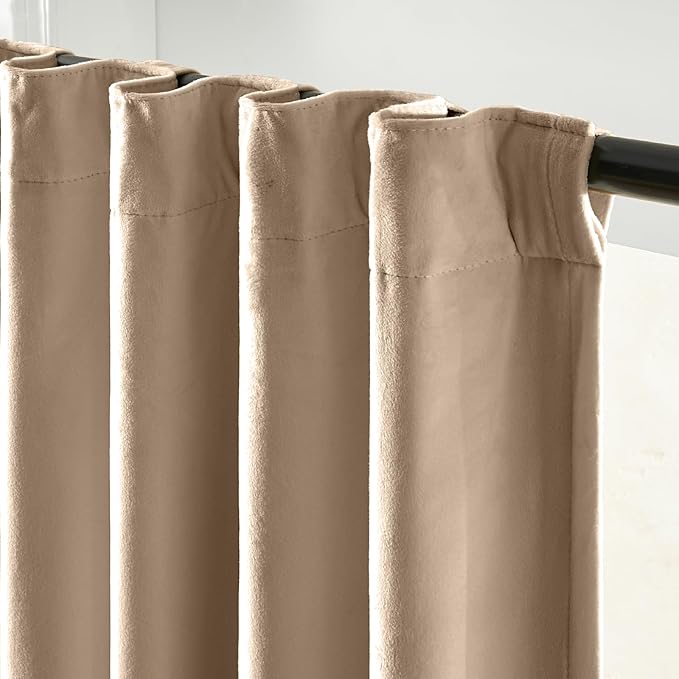Lazzzy Cream Velvet Curtains 108 Inches Long Blackout Thermal Insulated Room Darkening Lined Curtain Drapes Back Tab Window Treatments for Bedroom Living Room 2 Panels,52 x 108 Inch, Latte