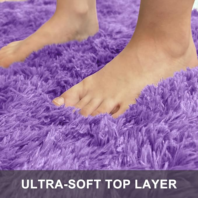 OLANLY 9x12 Machine Washable Large Area Rugs for Living Room, Bedroom, Soft Fluffy Shaggy Bedside Rug, Indoor Floor Carpet for Kids Girls and Boys, Dorms, Nursery, Home Decor Aesthetic, Purple