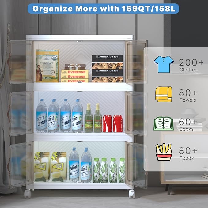 Extra Large Stackable Storage Bins with Lids&Wheels,750QT-125QT/32GAL*6Pack Collapsible Container Closet Organizers,Plastic Stackable Storage drawers for bedroom Dorm