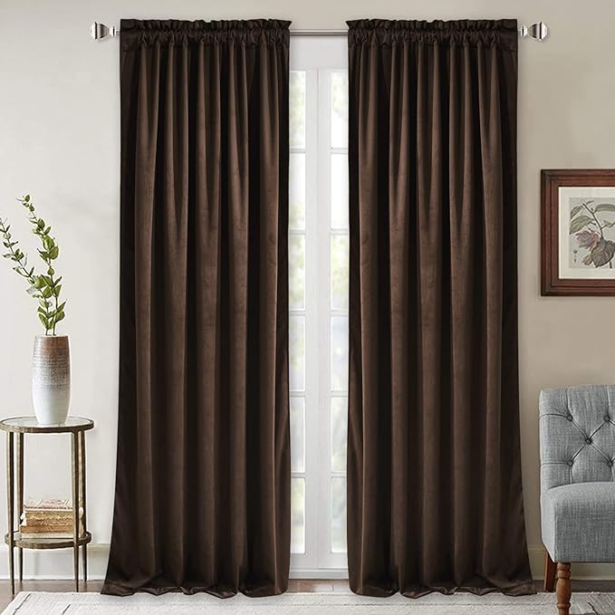 StangH Brown Curtains 100 inches Luxurious Blackout Drapes for Living Room Bedroom, Soft Velvet Thermal Insulated Curtains, Elegant Home Decor, W52 x L100, 2 Panels
