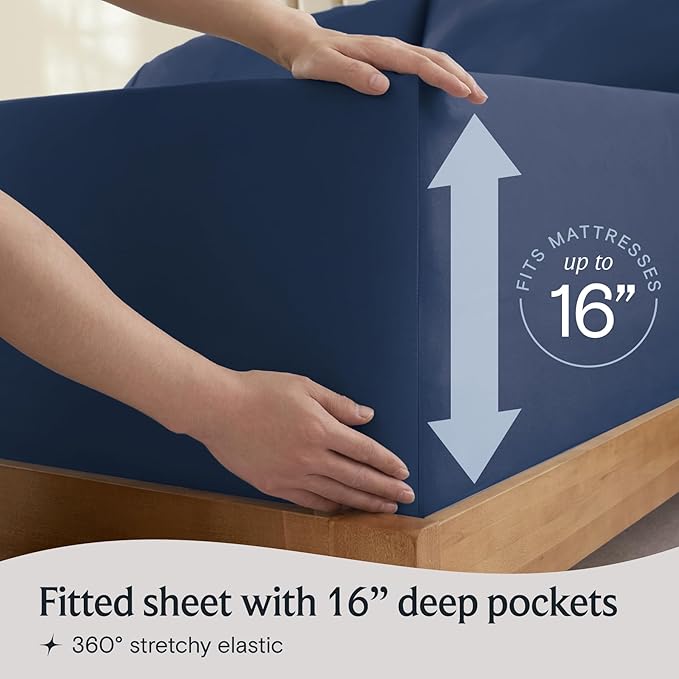 LuxClub 3 PC Twin XL Sheet Set, Deep Pockets Wrinkle Free Cooling Bed Sheets Hotel Bedding for Women, Men, Kids & Teens, Includes 1 Fitted Sheet, 1 Flat Sheet and 1 Pillowcase-Silky Soft Navy