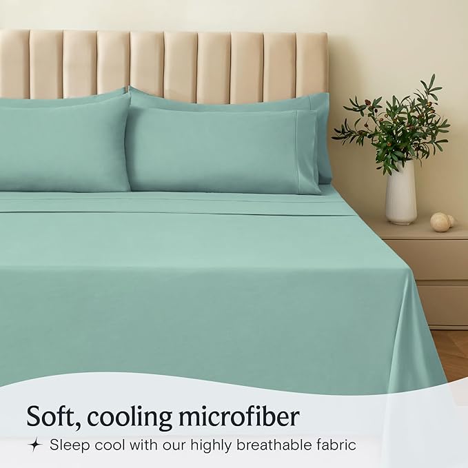 LuxClub 3 PC Twin Sheet Set, Deep Pockets Wrinkle Free Cooling Bed Sheets Hotel Bedding for Women, Men, Kids & Teens, Includes 1 Fitted Sheet, 1 Flat Sheet and 1 Pillowcase-Silky Soft Light Teal