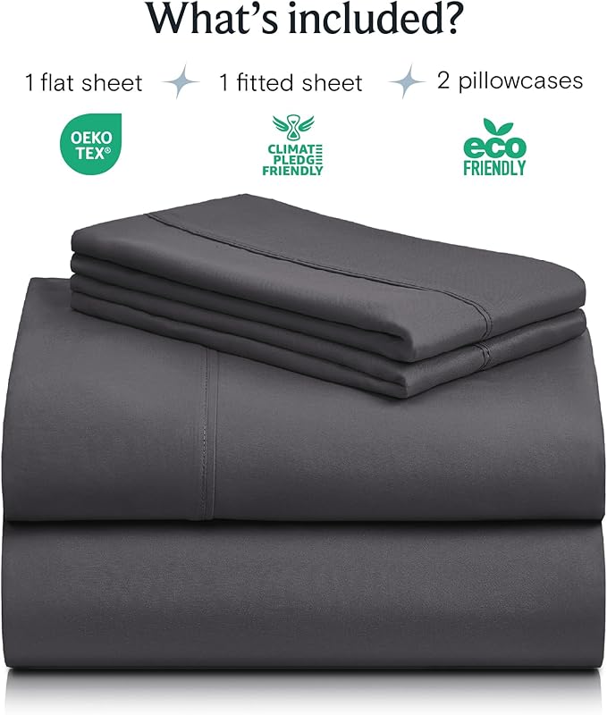 LuxClub 4 PC Full Sheet Set, Deep Pockets Wrinkle Free Cooling Bed Sheets Hotel Bedding for Women, Men, Kids & Teens, Includes 1 Fitted Sheet, 1 Flat Sheet and 2 Pillowcases-Dark Grey