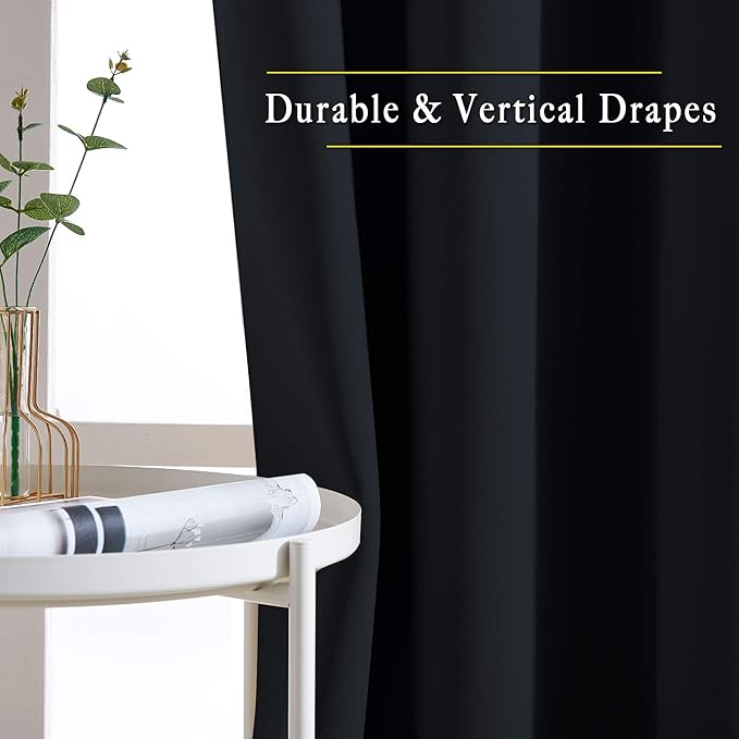 NICETOWN Black Out Curtains 54 inch Long for Bathroom - Easy Care Solid Thermal Insulated Grommet Blackout Window Treatment for Bedroom (2 Panels, W52 x L54)