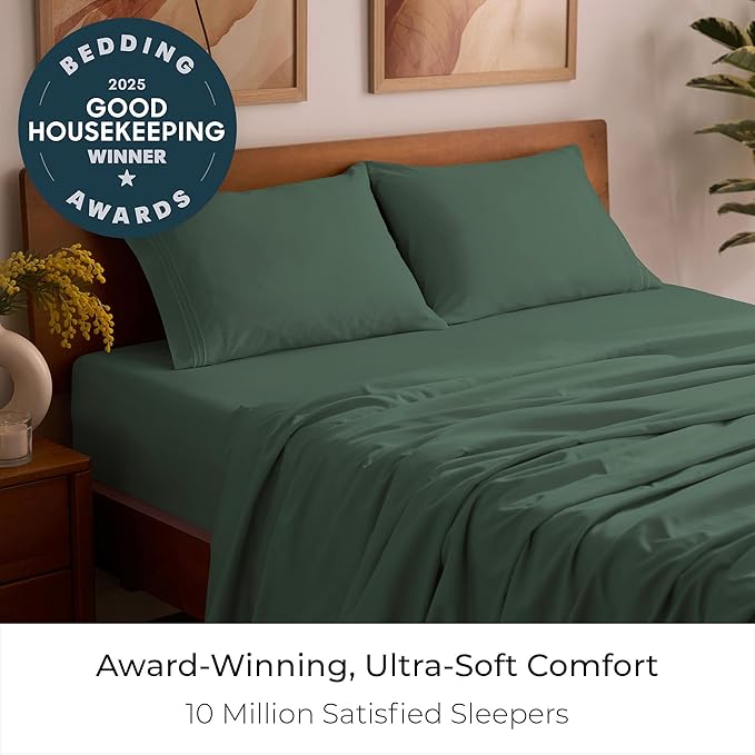 Mellanni Twin XL Sheet Set - 4-Piece Iconic Collection Bedding, (Including 2 Pillowcases), 16-Inch Deep Pocket, Easy Care, Extra Soft, Cooling Sheets, Brushed Microfiber - Emerald Green