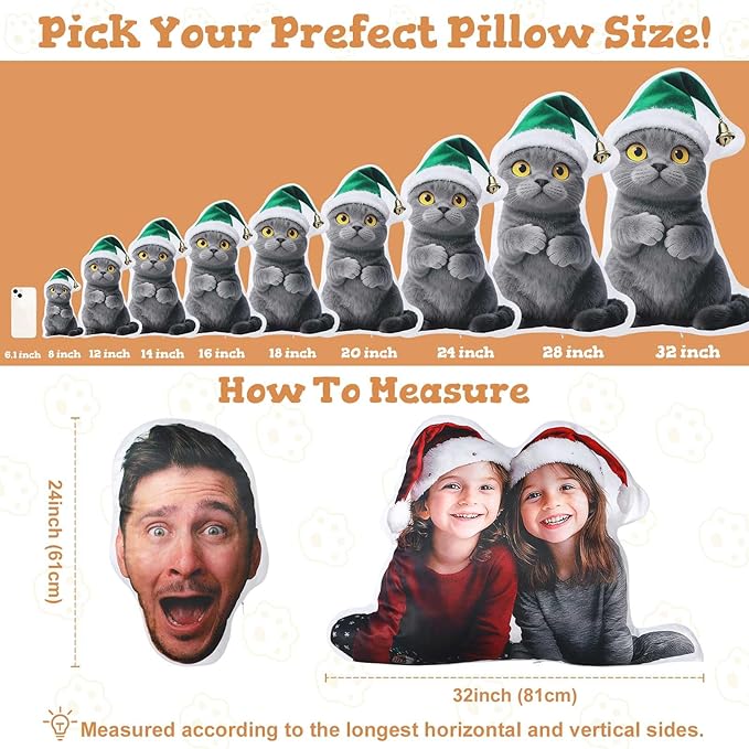 Custom4U Custom Pet Pillow with Picture Double Side Print Funny White Elephant Gifts for Adults (24inches)