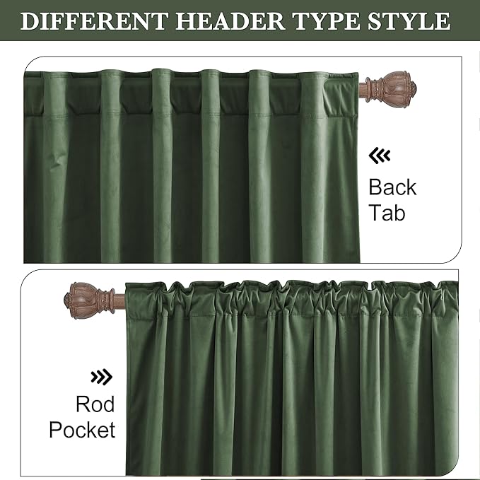 RYB HOME Elegant Green Velvet Curtains 84 inches Long, Light Blocking, Thermal Insulated, Stylish Back Tab Velvet Drapes for Cozy Home Aesthetics, 52" W x L96 L, 2 Panels Set