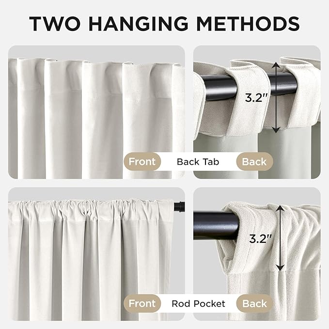 Joydeco White 100% Blackout Curtains 96 Inch 2 Panels, Luxury Thermal White Velvet Curtains for Bedroom Living Room, Soundproof Blackout Window Drapes, Rod Pocket & Back Tab (52W x 96L)