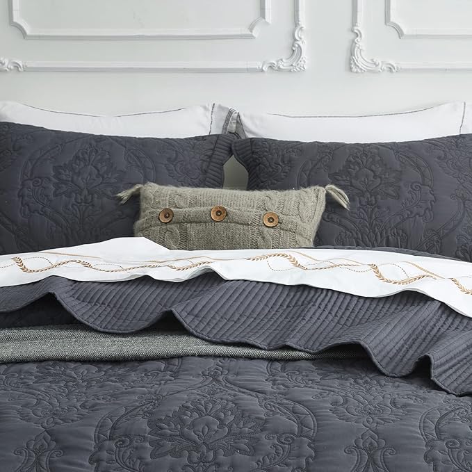 CHIXIN Microfiber Standard Pillow Shams Set of 2 - Quilted Decorative Pillow Covers - Dark Grey - Size (20" x 26")