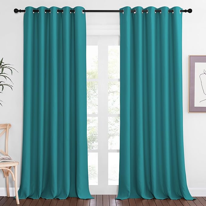 NICETOWN Blackout Curtains 84 Inch Length, Thermal Insulated Curtains for Bedroom Grommet Energy Saving Room Darkening Drapes for Living Room Window, 1 Panel, Peacock Teal, 66" W x 102" L