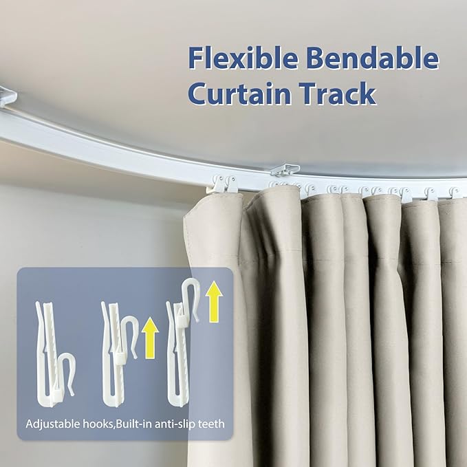 Room Divider Ceiling Mounted Curtains Track Sets Extra Wide Blackout Curtain Flexible Tracks for Bedroom Privacy Partition Separator, 1 Panel Beige Drape and White Rail, W12.5 x H7ft