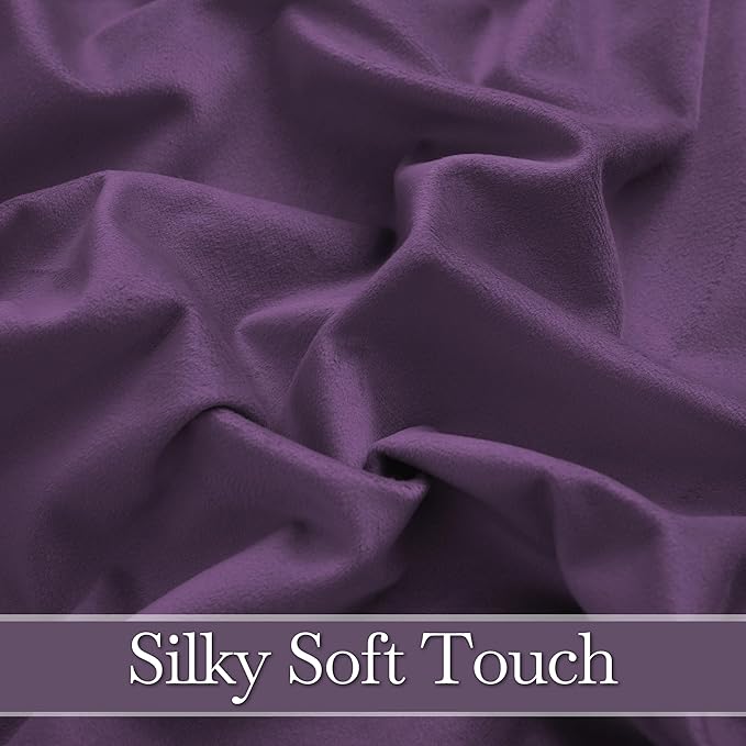 RYB HOME Purple Velvet Curtains 90 inches Length, Back Tab & Rod Pocket Soft Fabric Blackout Thermal Insulated Curtains & Drapes for Bedroom Dining Room, Purple, W 52 x L 90, 2 Panels Set