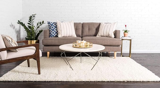 Unique Loom Solid Shag Collection Area Rug (5' 1" x 8' Rectangle Pure Ivory)