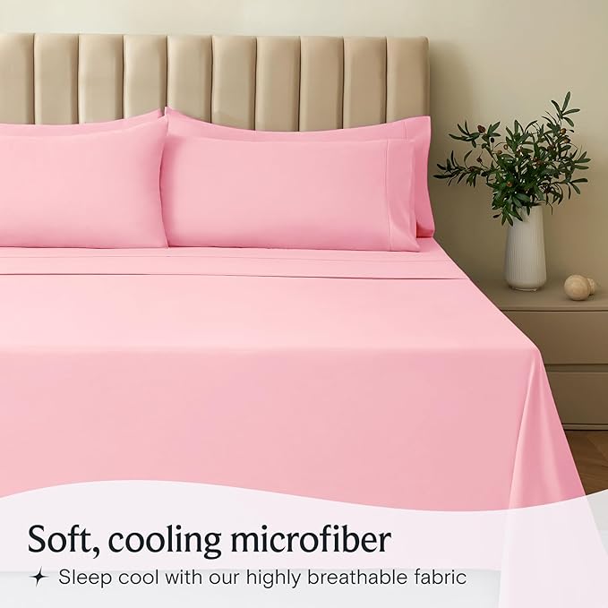 LuxClub 3 PC Twin XL Sheet Set, Deep Pockets Wrinkle Free Cooling Bed Sheets Hotel Bedding for Women, Men, Kids & Teens, Includes 1 Fitted Sheet, 1 Flat Sheet and 1 Pillowcase-Silky Soft Baby Pink