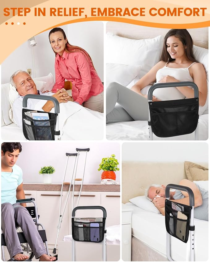 Bed Rails for Elderly Adults Safety - Adjustable Bed Assist Rail for Seniors - Stable Bed Side Rails Handle Support Bar Beds Guard Rail with Storage Bag & Fixing Strap, Fit King Queen Full Twin