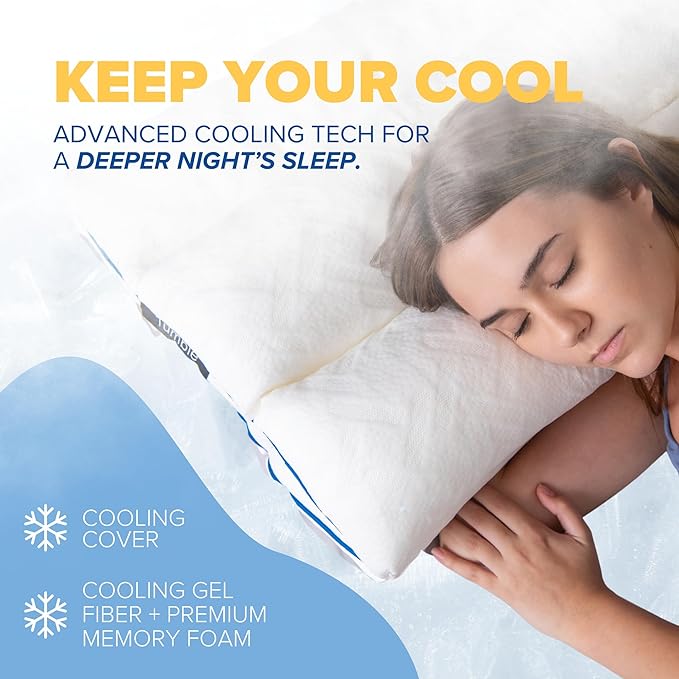 TUMBLE 6-Chamber Adjustable Bed Pillow & Pillowcase | Back, Side & Stomach Sleepers | Cooling Cover | Memory Foam & Gel Fiber Fill | Customize Your Comfort | CertiPUR/Oeko-Tex | Standard King 1 Pack