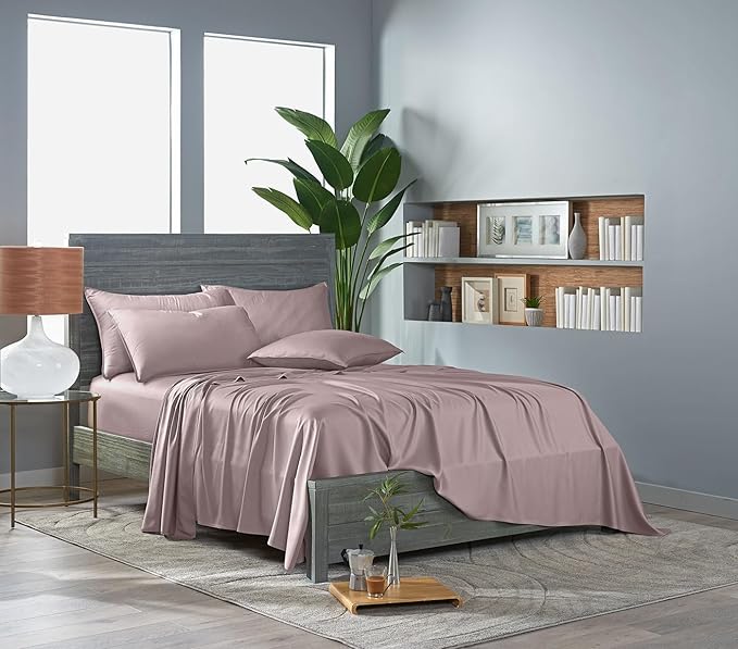 Pure Bamboo Twin Sheets, Genuine 100% Organic Viscose Derived from Bamboo Bed Sheet Set, Luxuriously Soft & Cooling, Double Stitching, 2 Year Quality Promise (Twin, Dusty Pink)