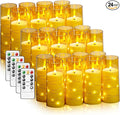 Flameless LED Candles with Timer 24 Pc Flickering Flameless Candles for Romantic Ambiance and Home Decoration Stable Acrylic Shell,with Embedded Star String，Battery Operated Candles(Gold)