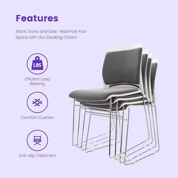 8 Pack Stackable Chairs - 1102LB Capacity Modern Reception Chairs for Home Office, Kitchen, Waiting & Multi-Purpose Rooms