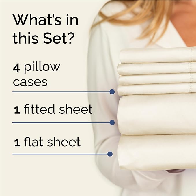 Full 6 Piece Sheet Set - Cooling, Comfy & Breathable - Hotel Luxury Bedding, Includes Fitted Sheet for Women, Men, Kids & Teens - 1 Flat, 1 Fitted Sheet, 4 Pillowcases with Deep Pockets - Off White