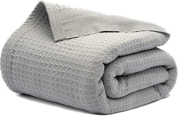 Salt Earth Organic Cotton Throw Blanket, Queen, 90"X92" Waffle Throws for Home, Bedrooms, Outdoor & Office Couch, Modern Room Decor Blankets, Lightweight, All Season Western Blanket (Scottish Grey)