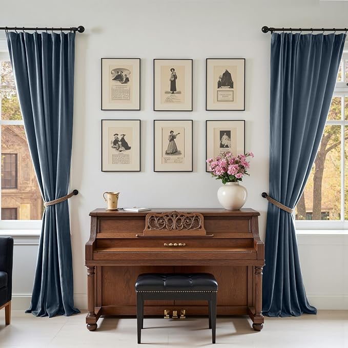 Lazzzy Velvet Blackout Curtains Thermal Insulated Room Window Drapes Super Soft Luxury Curtains for Living Room Bedroom Rod Pocket 2 Panels, Dark Slate, 52" W x 96" L