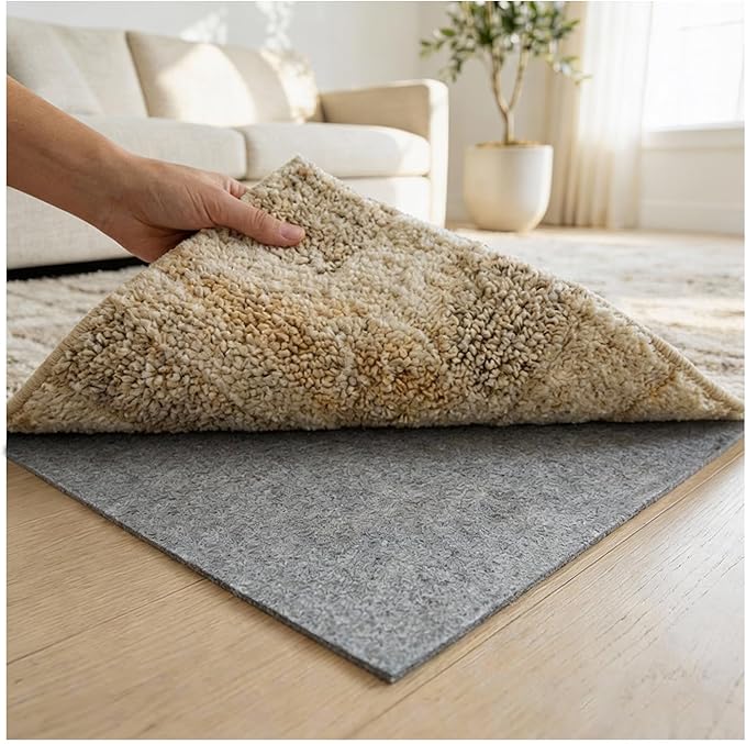 Felt Rug Pad with Gripper Dots, 3x5 Ft Non-Slip Rug Underpad with PVC Backing, 1/6" Thick Cushioned Carpet Pad Gripper for Hardwood Floors, Vinyl & Tile, Under Rug Padding Floor Protection