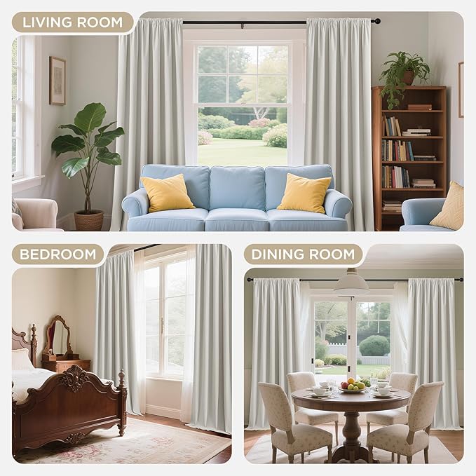 Joydeco White 100% Blackout Curtains 96 Inch 2 Panels, Luxury Thermal White Velvet Curtains for Bedroom Living Room, Soundproof Blackout Window Drapes, Grommet Top (52W x 96L)
