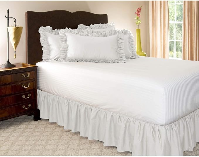 KRISHNA Ruffled Bed Skirt with Split Corners Full, 100% Microfiber Hotel Quality, 21 Inch Drop Dust Ruffle Gathered Bedskirt with Platform, 54" x 75", White