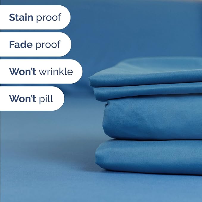 Twin 4 Piece Sheet Set - Cooling, Comfy & Breathable - Hotel Luxury Bedding, Includes Fitted Sheet for Women, Men, Kids & Teens - 1 Flat, 1 Fitted Sheet, 2 Pillowcases with Deep Pockets - Denim Blue